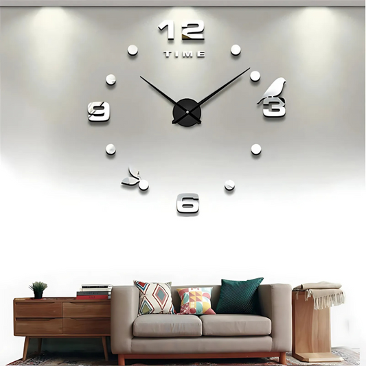 Horloge murale design 3D miroir sans cadre
