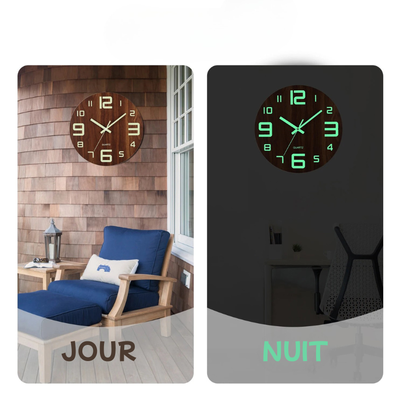 Horloge murale lumineuse en bois