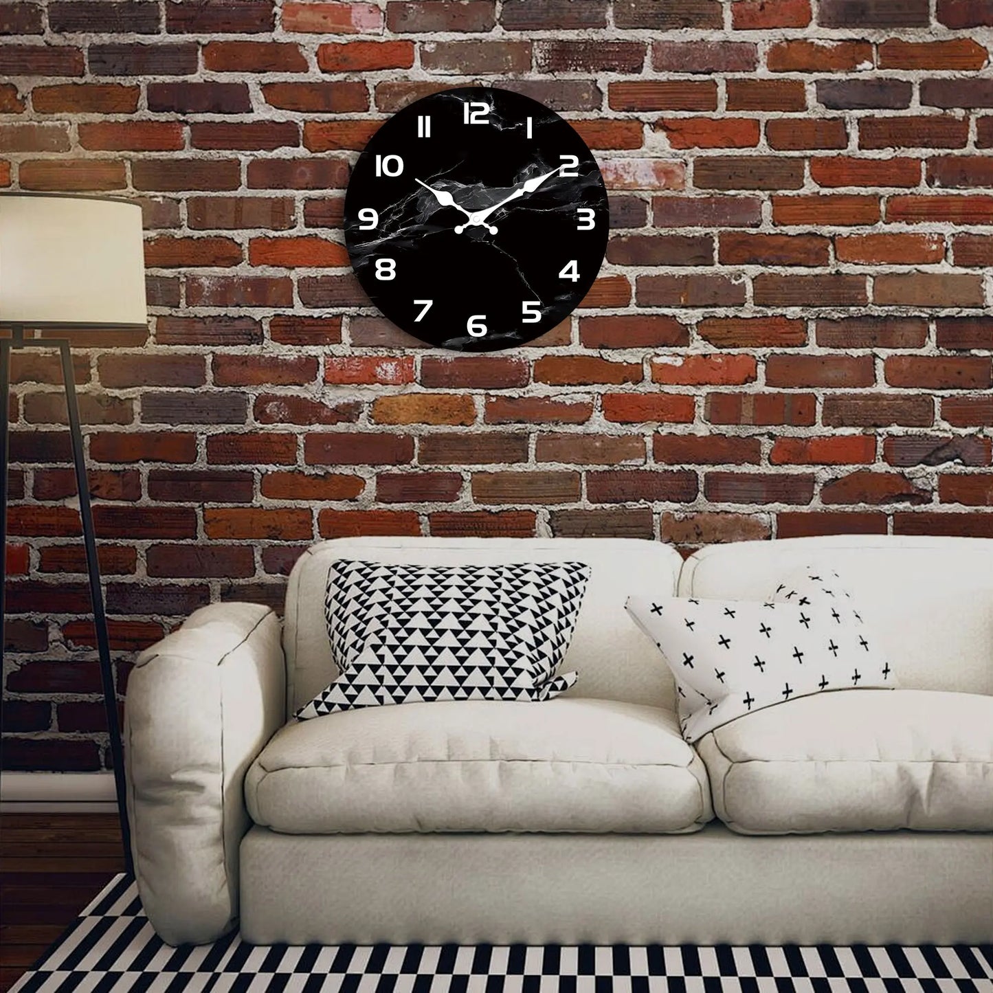 Horloge murale en bois effet marbre noir