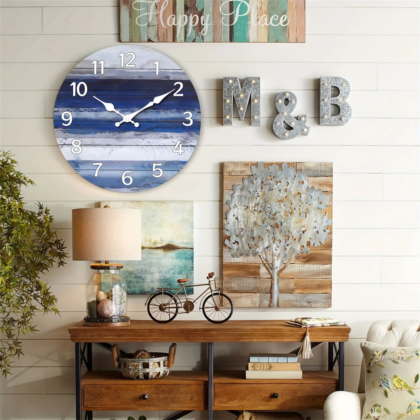 Horloge murale en bois bleu vintage