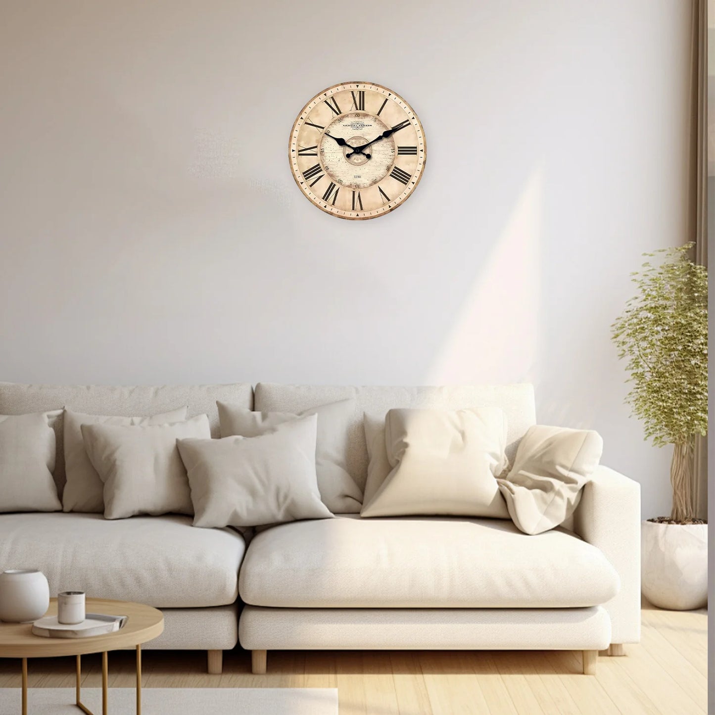 Horloge murale en bois minimaliste à chiffres romains
