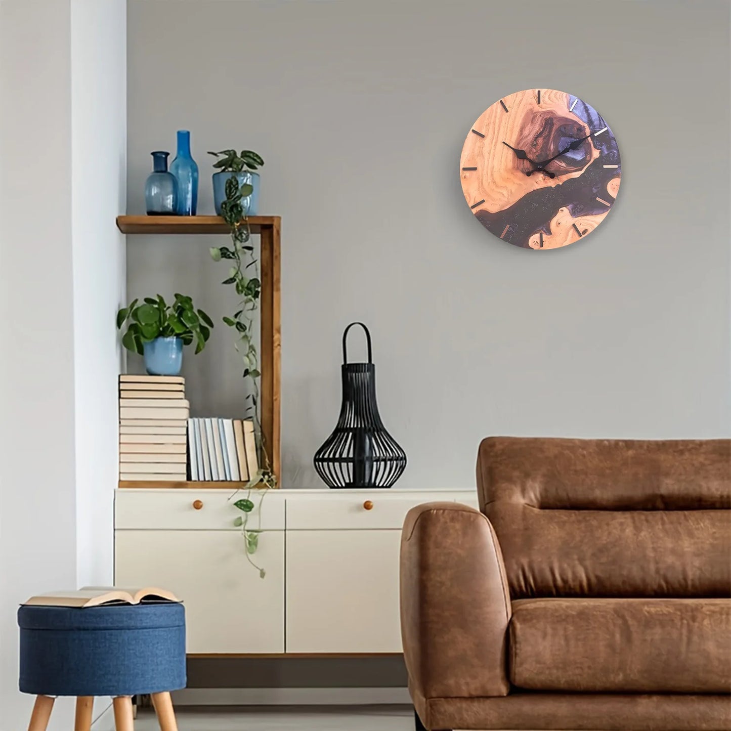 Horloge murale en bois à motif de montagne