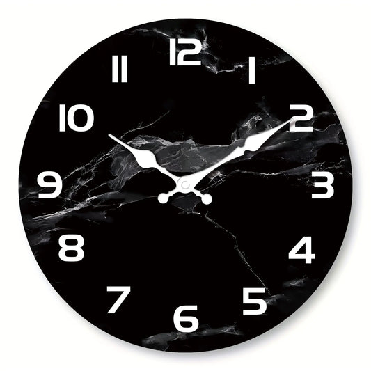 Horloge murale en bois effet marbre noir