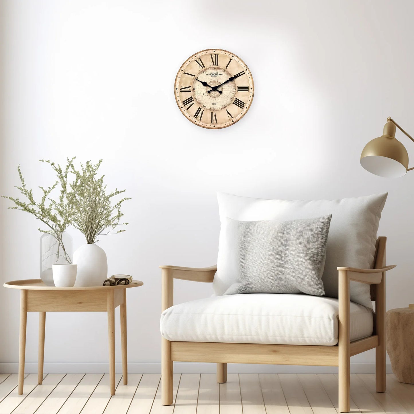 Horloge murale en bois minimaliste à chiffres romains