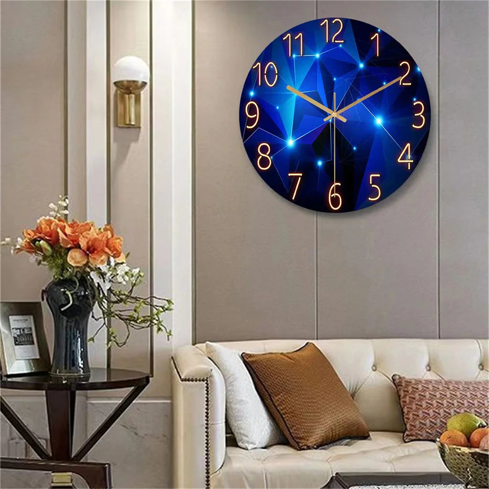 Horloge murale design bleu en verre trempé