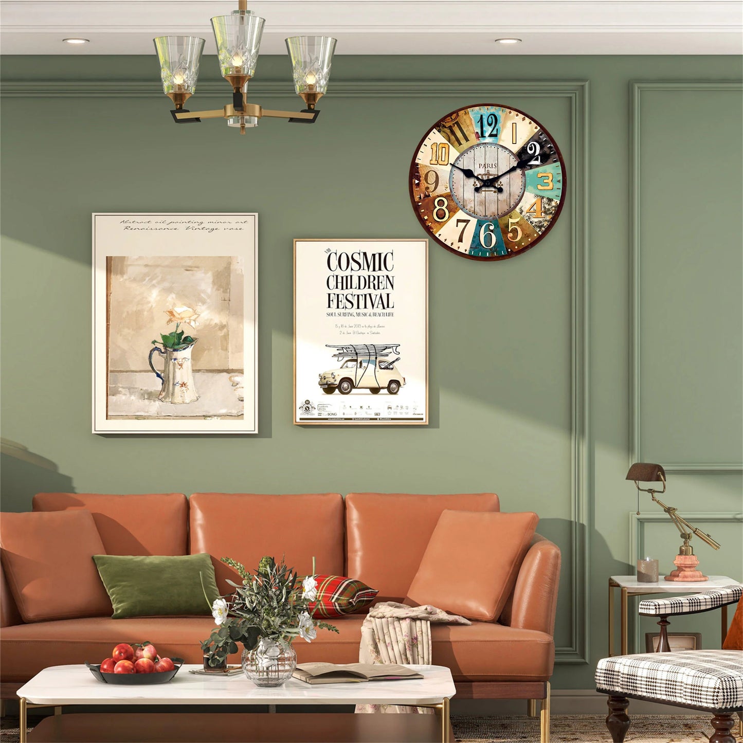 Horloge murale vintage en bois style méditerranée