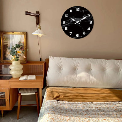 Horloge murale en bois effet marbre noir