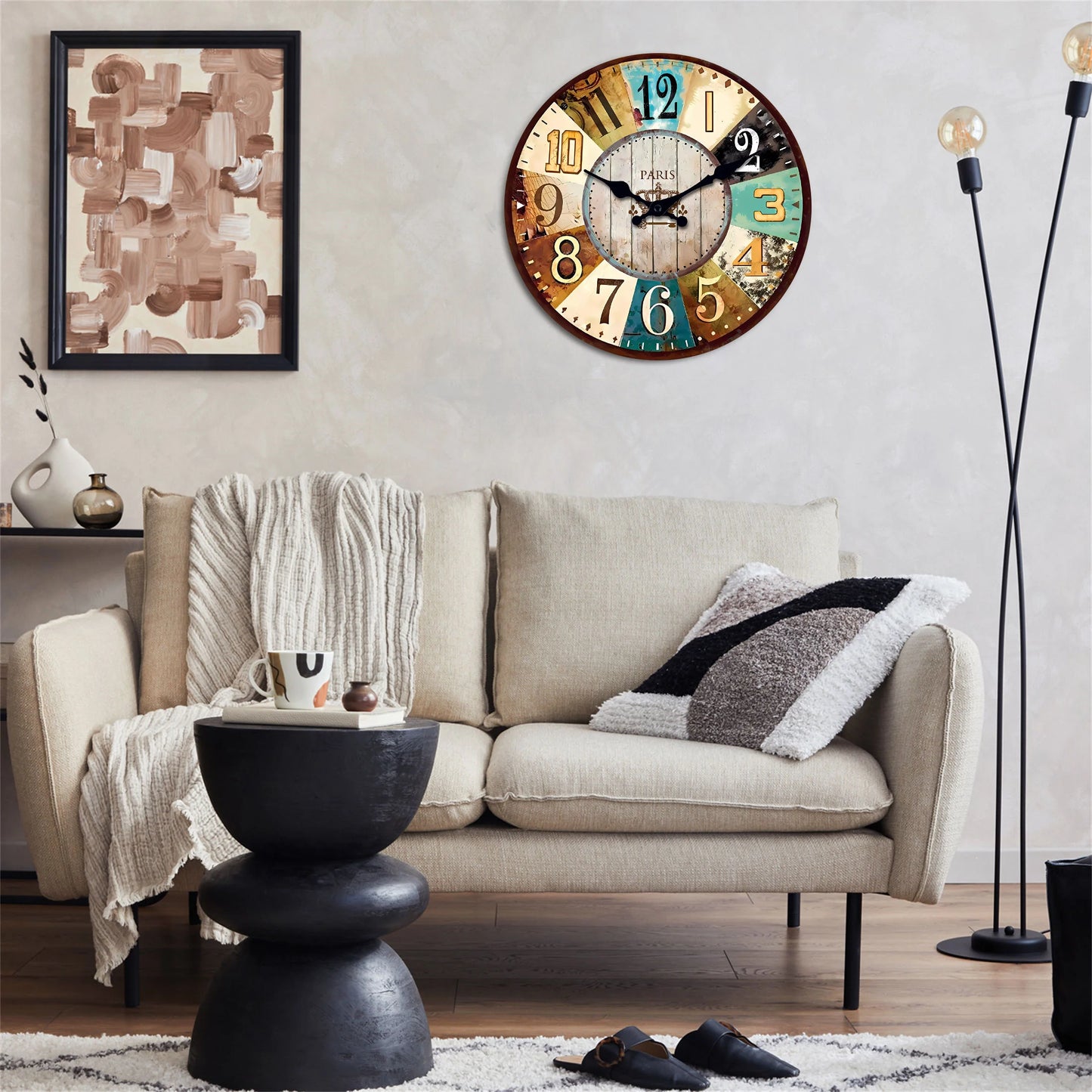 Horloge murale vintage en bois style méditerranée
