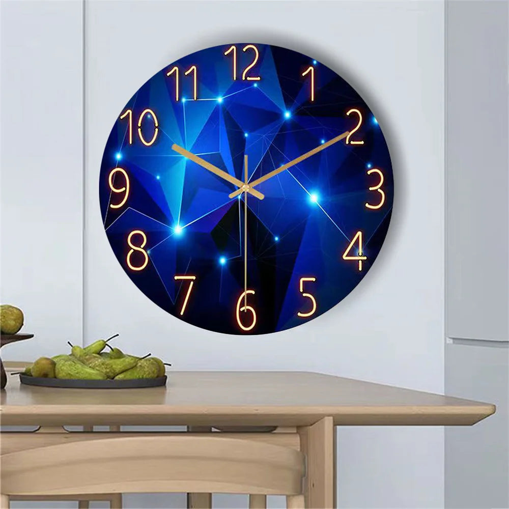 Horloge murale design bleu en verre trempé