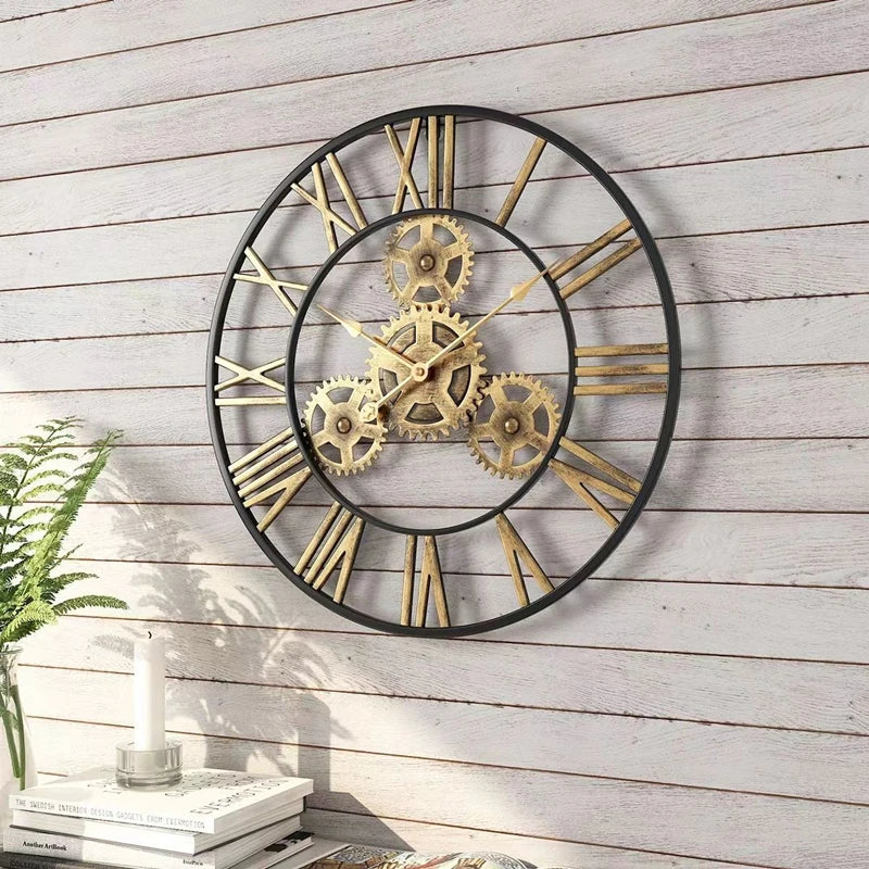 Grande horloge murale industrielle à chiffres romains