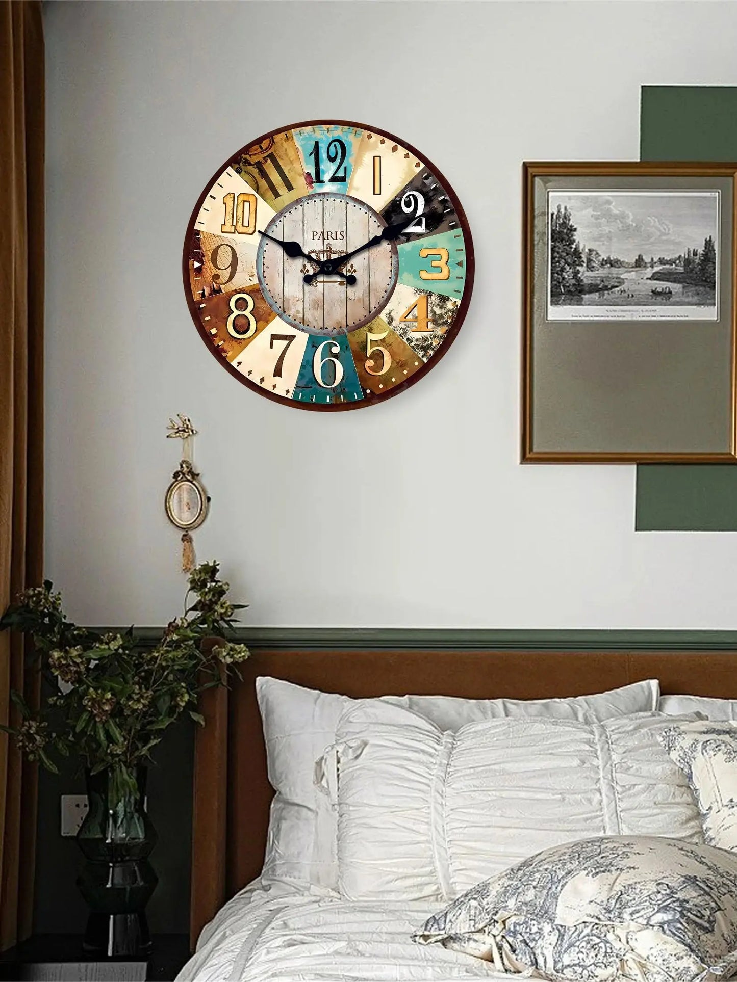 Horloge murale vintage en bois style méditerranée